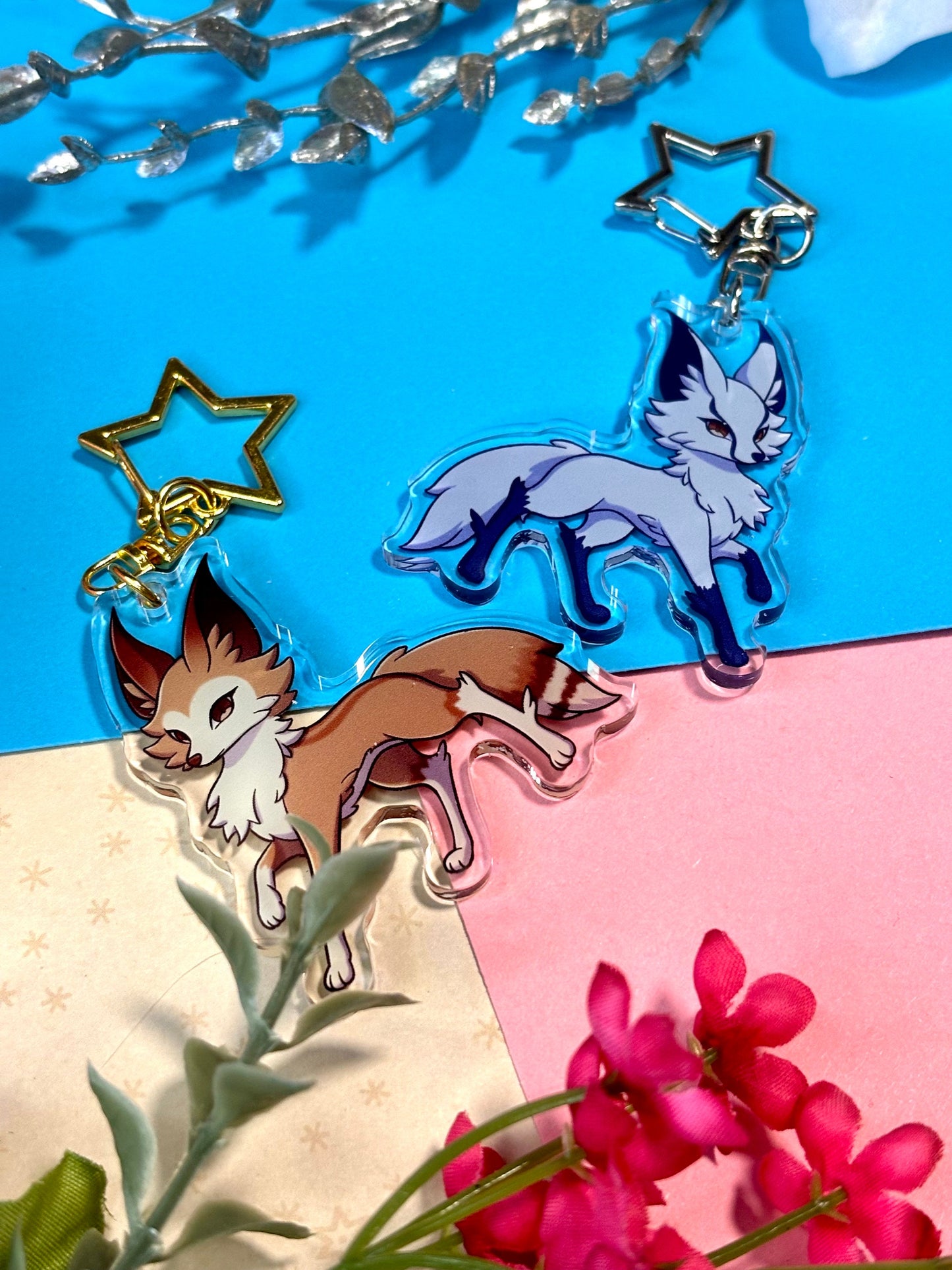 Seasonal Foxes Keychain Charms - Summer & Winter