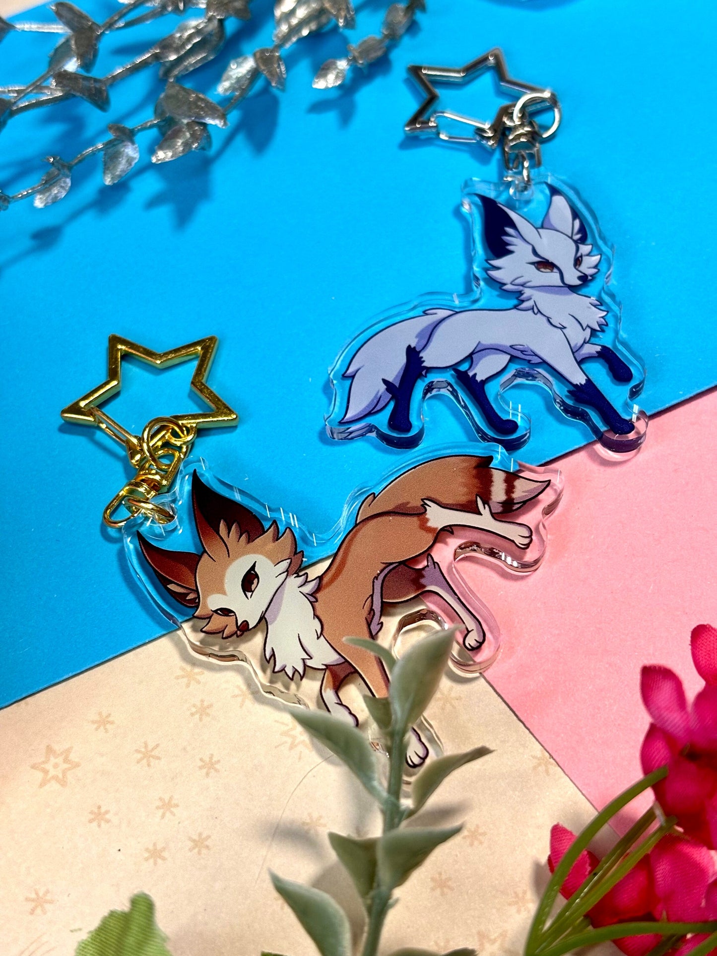 Seasonal Foxes Keychain Charms - Summer & Winter
