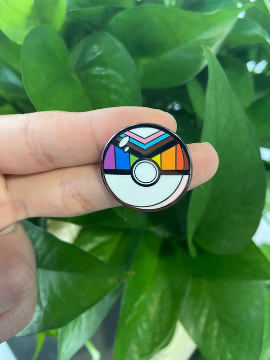 Rainbow Progressive Pride Pokeball Pin