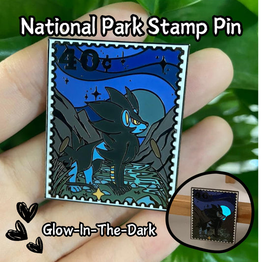 National Park Postage Stamp Hard Enamel Pins - Glow-in-the-dark Dog Mon Fanart