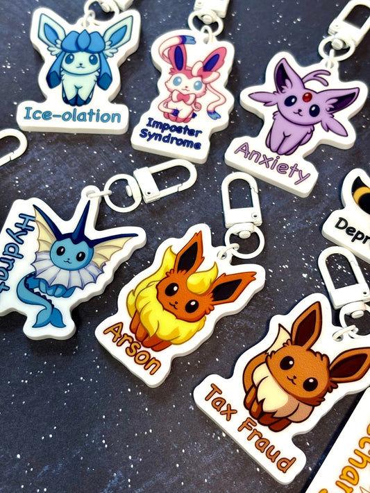 Double-sided Questionable Eeveelutions Acrylic Keychain Charm | Cute and Funny Fanart Gifts
