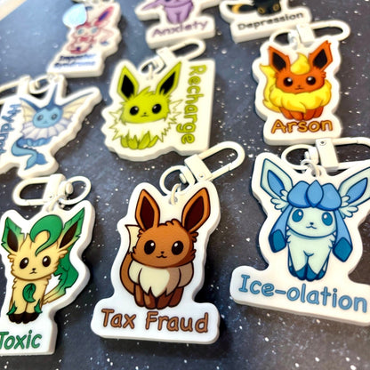 Double-sided Questionable Eeveelutions Acrylic Keychain Charm | Cute and Funny Fanart Gifts