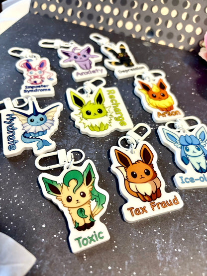 Double-sided Questionable Eeveelutions Acrylic Keychain Charm | Cute and Funny Fanart Gifts