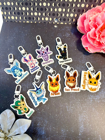Double-sided Questionable Eeveelutions Acrylic Keychain Charm | Cute and Funny Fanart Gifts