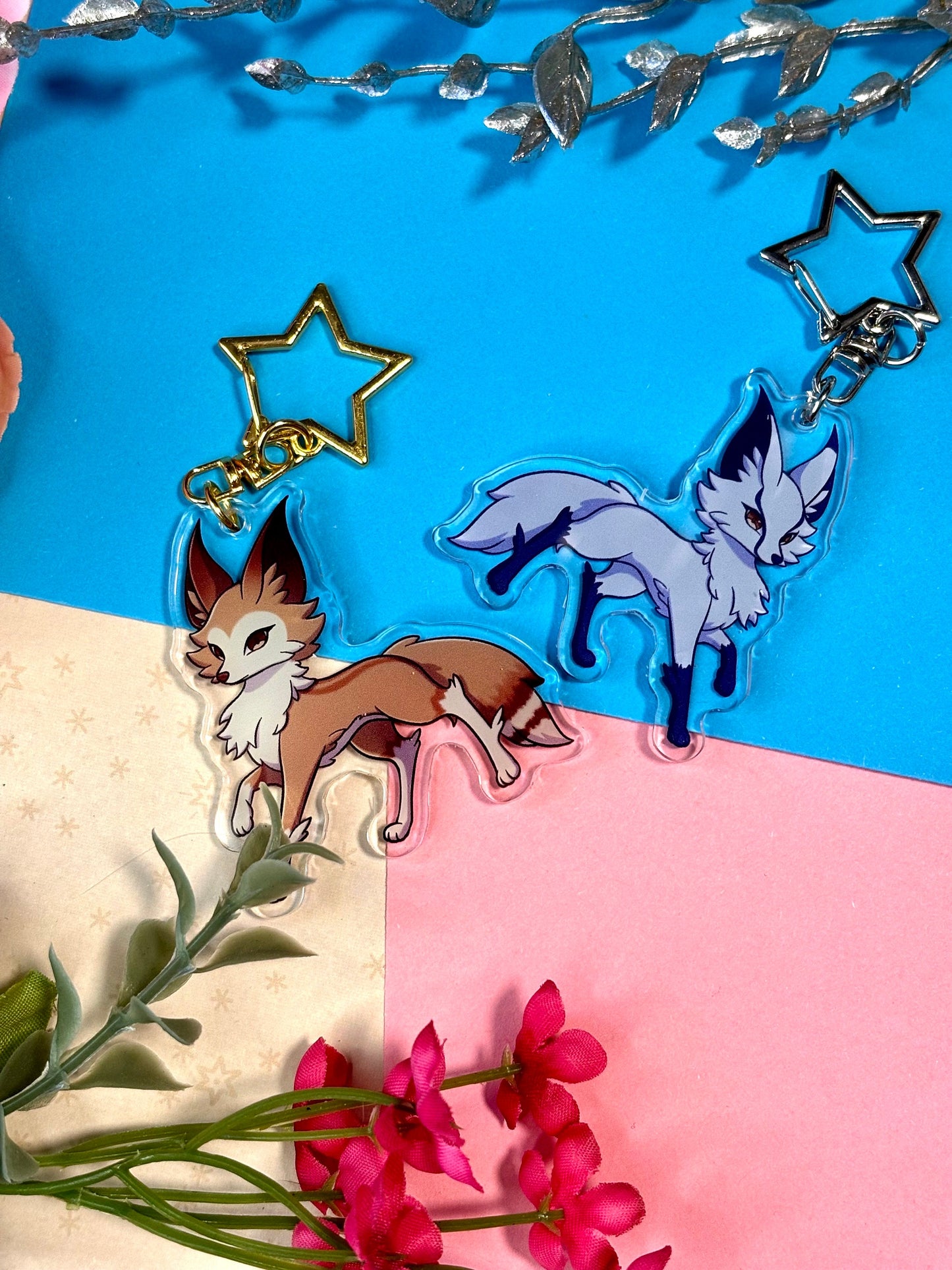 Seasonal Foxes Keychain Charms - Summer & Winter
