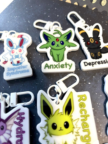Double-sided Questionable Eeveelutions Acrylic Keychain Charm | Cute and Funny Fanart Gifts