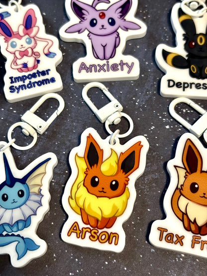 Double-sided Questionable Eeveelutions Acrylic Keychain Charm | Cute and Funny Fanart Gifts
