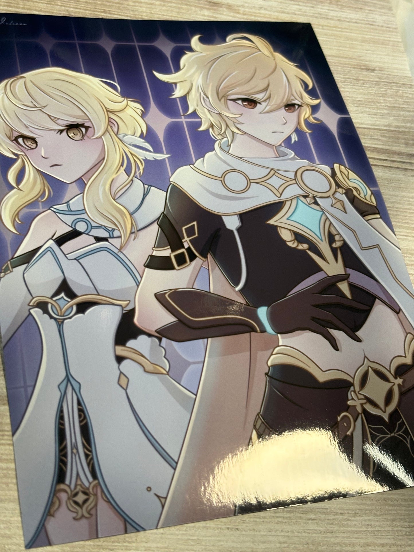 Aether and Lumine Art Print | Genshin Impact Traveler Fanart Poster Print (5x7 and 11x17) Wall Art