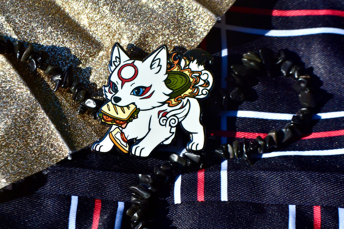 Sandwich Thief Chibiterasu Enamel Pin (2” Fan-made Hard Enamel)