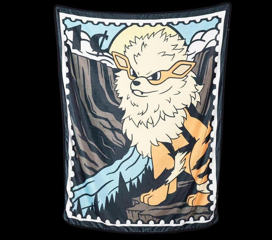 National Park Stamp Inspired Arcanine Plush Throw Blanket | 4’x5’