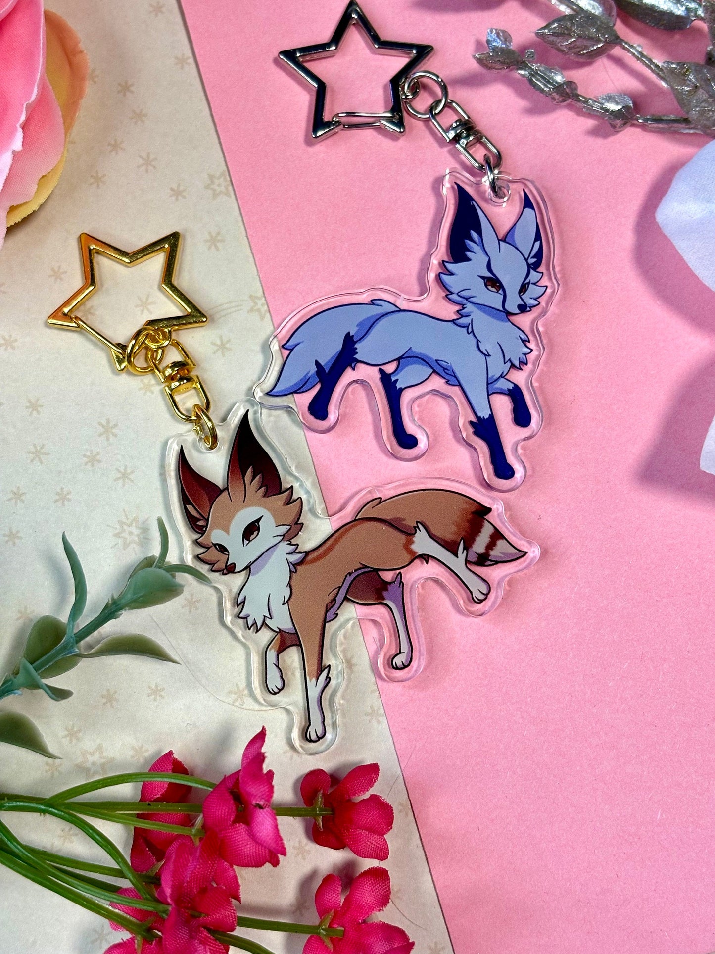 Seasonal Foxes Keychain Charms - Summer & Winter