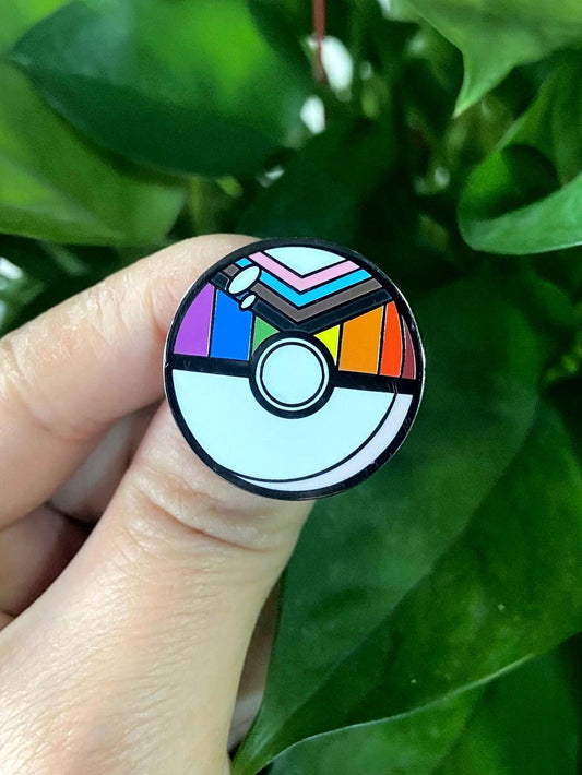 Rainbow Progressive Pride Pokeball Pin