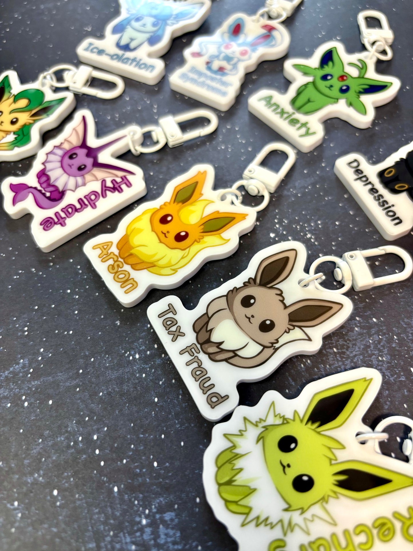 Double-sided Questionable Eeveelutions Acrylic Keychain Charm | Cute and Funny Fanart Gifts