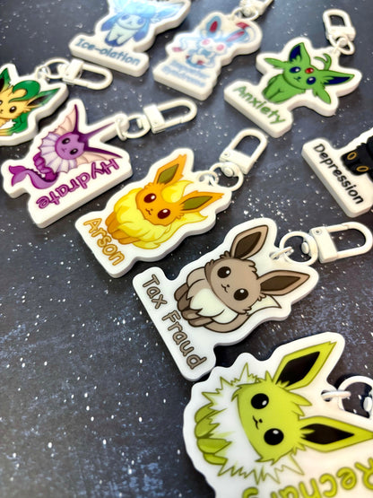 Double-sided Questionable Eeveelutions Acrylic Keychain Charm | Cute and Funny Fanart Gifts