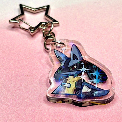 Shiny Double-sided Keychain | Peeking Fighting Dog Fanart