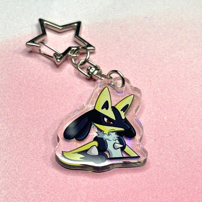 Shiny Double-sided Keychain | Peeking Fighting Dog Fanart