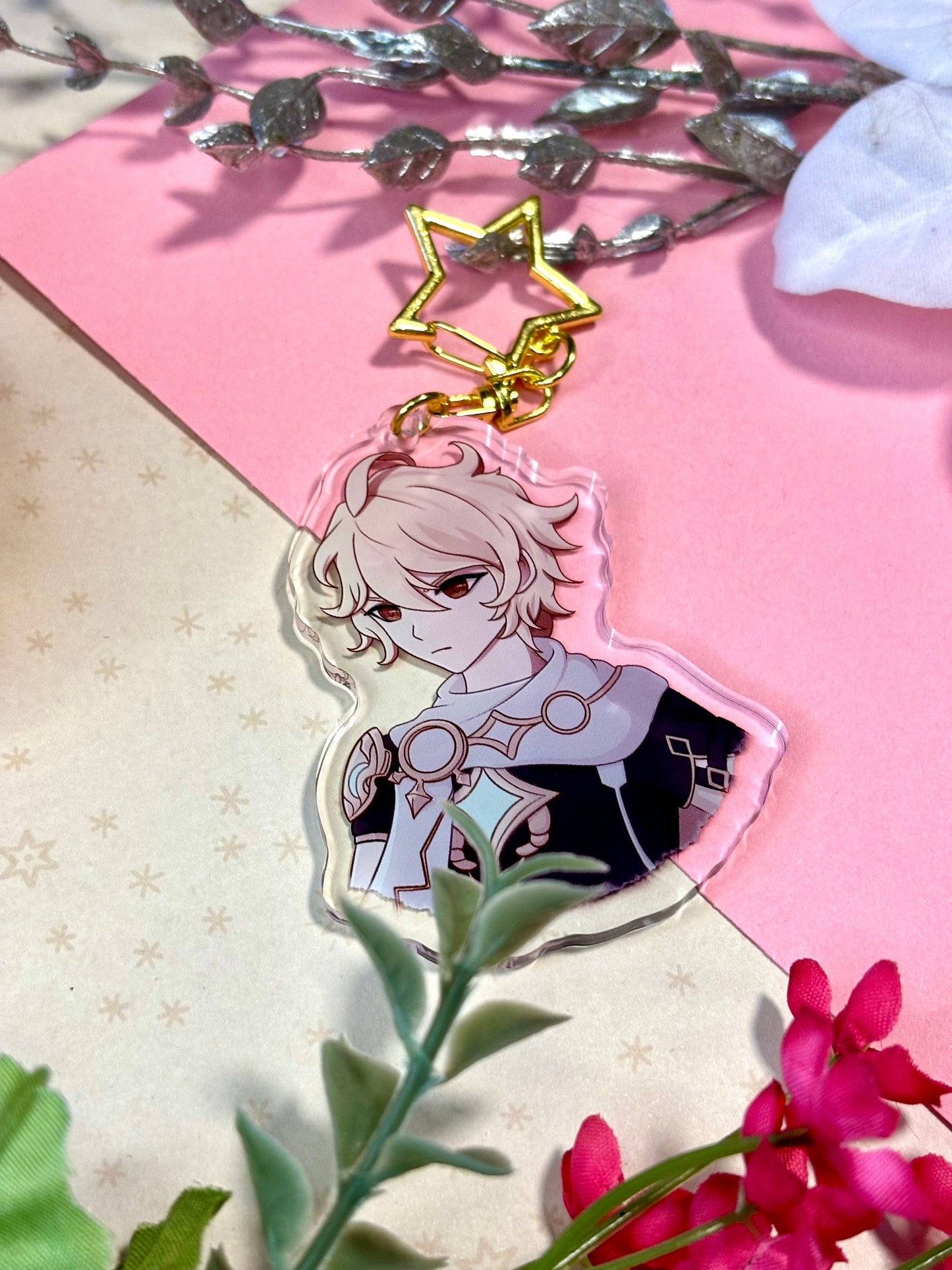 Aether Genshin Impact Keychain: 2.5" Acrylic Charm with Gold Clasp