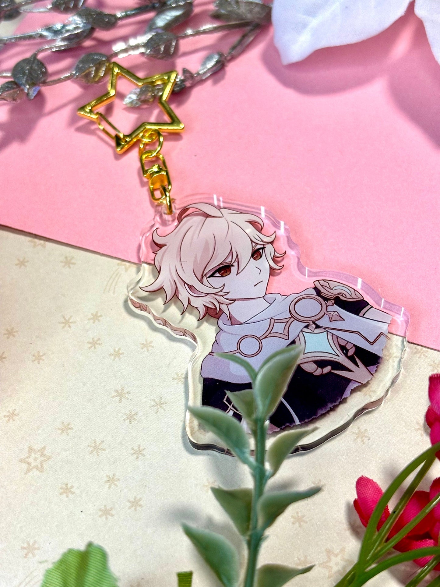 Aether Genshin Impact Keychain: 2.5" Acrylic Charm with Gold Clasp