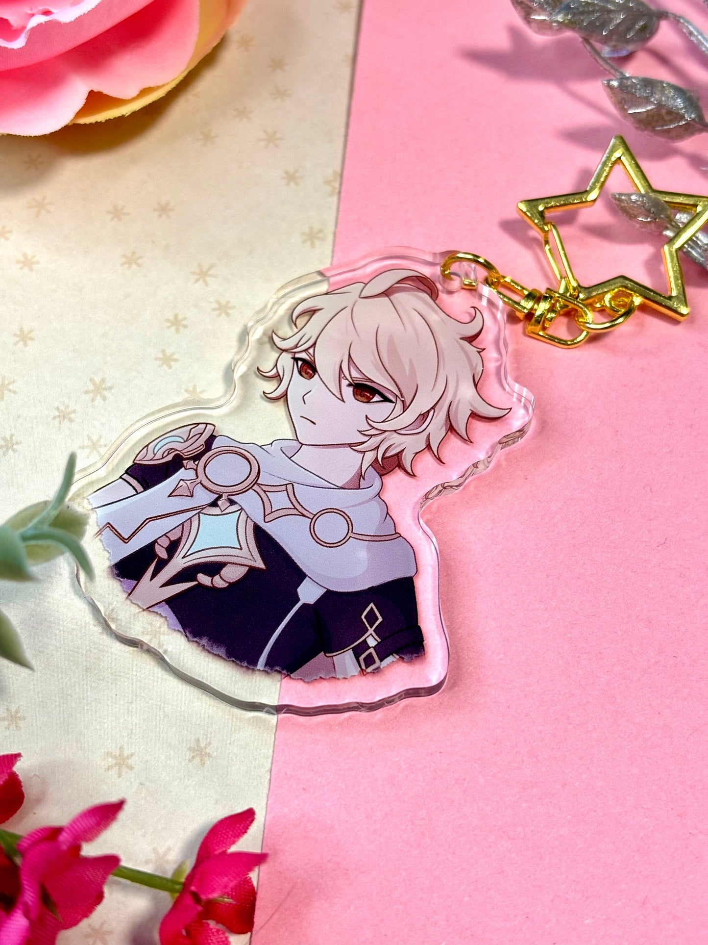 Aether Genshin Impact Keychain: 2.5" Acrylic Charm with Gold Clasp