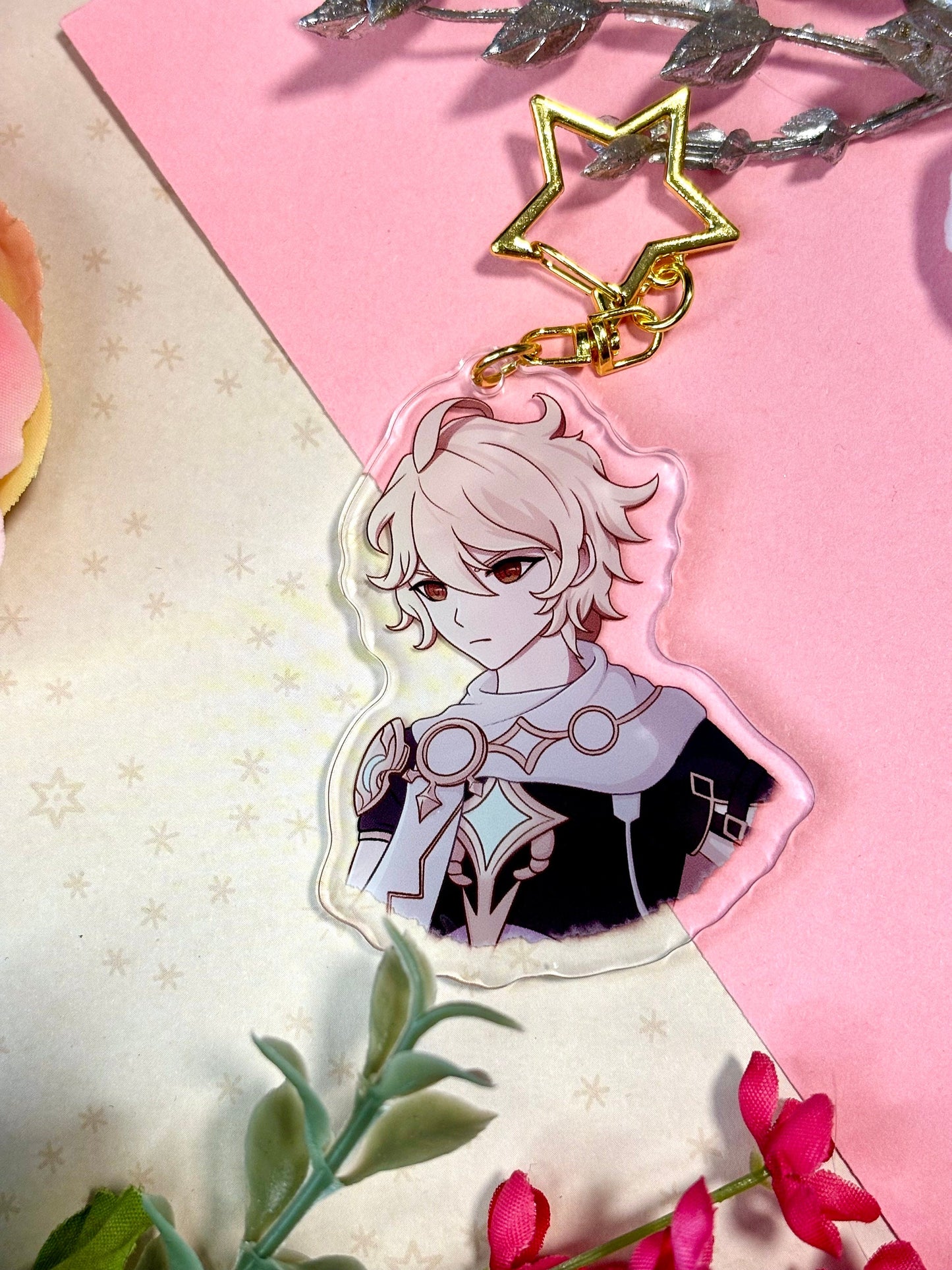 Aether Genshin Impact Keychain: 2.5" Acrylic Charm with Gold Clasp