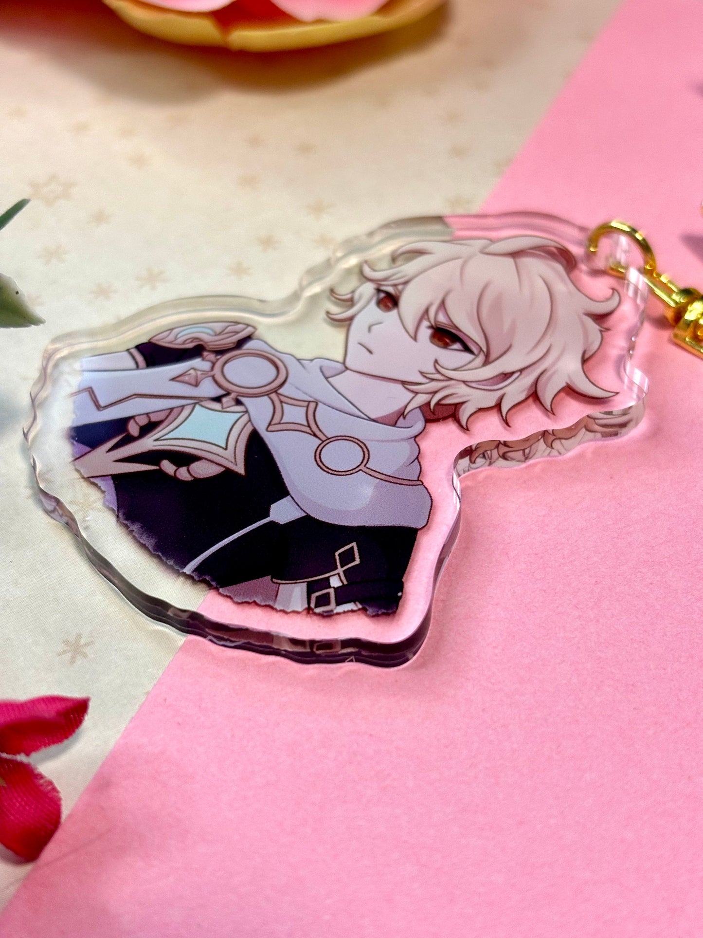 Aether Genshin Impact Keychain: 2.5" Acrylic Charm with Gold Clasp