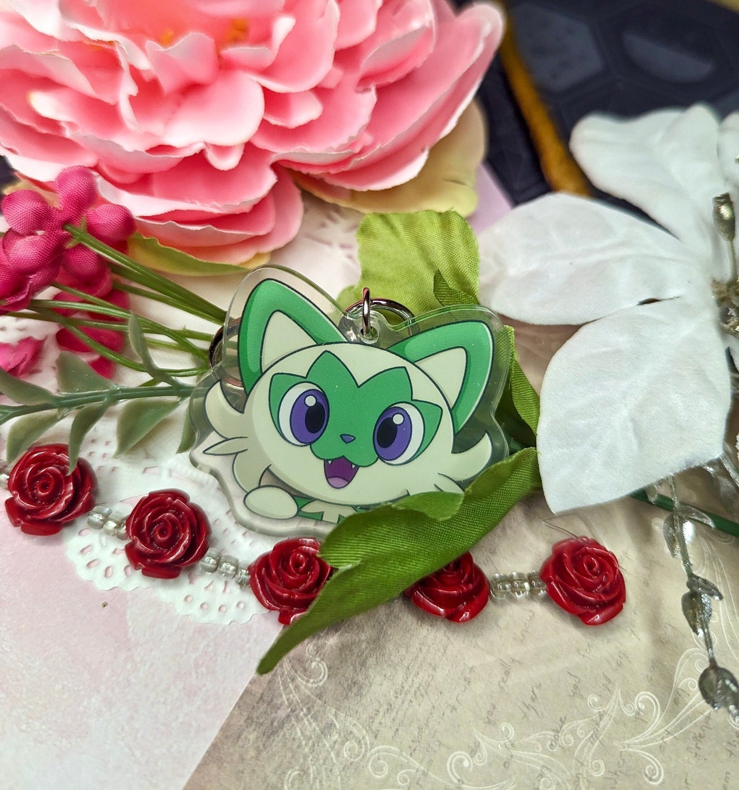 Shiny Peeking Double-sided Grass Cat Keychain | 2” Acrylic Charm
