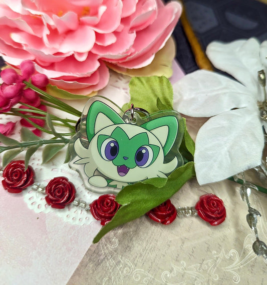Shiny Peeking Double-sided Grass Cat Keychain | 2” Acrylic Charm