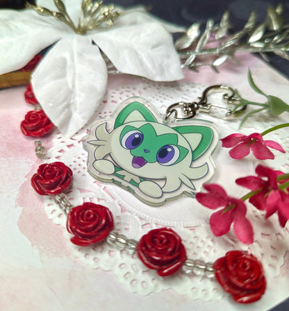 Shiny Peeking Double-sided Grass Cat Keychain | 2” Acrylic Charm