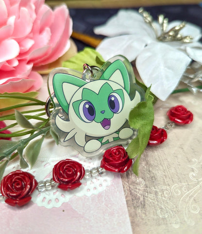 Shiny Peeking Double-sided Grass Cat Keychain | 2” Acrylic Charm