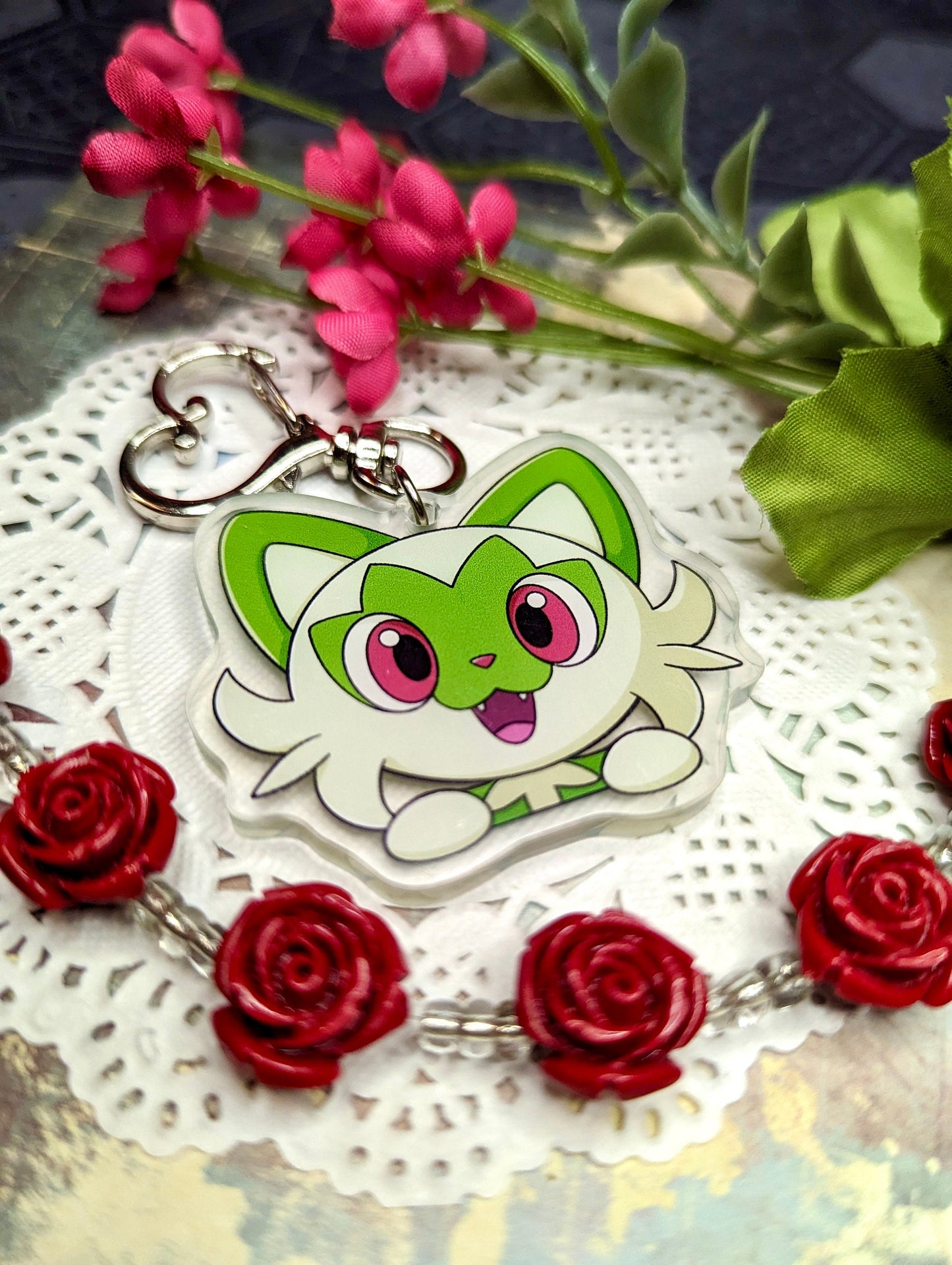 Shiny Peeking Double-sided Grass Cat Keychain | 2” Acrylic Charm