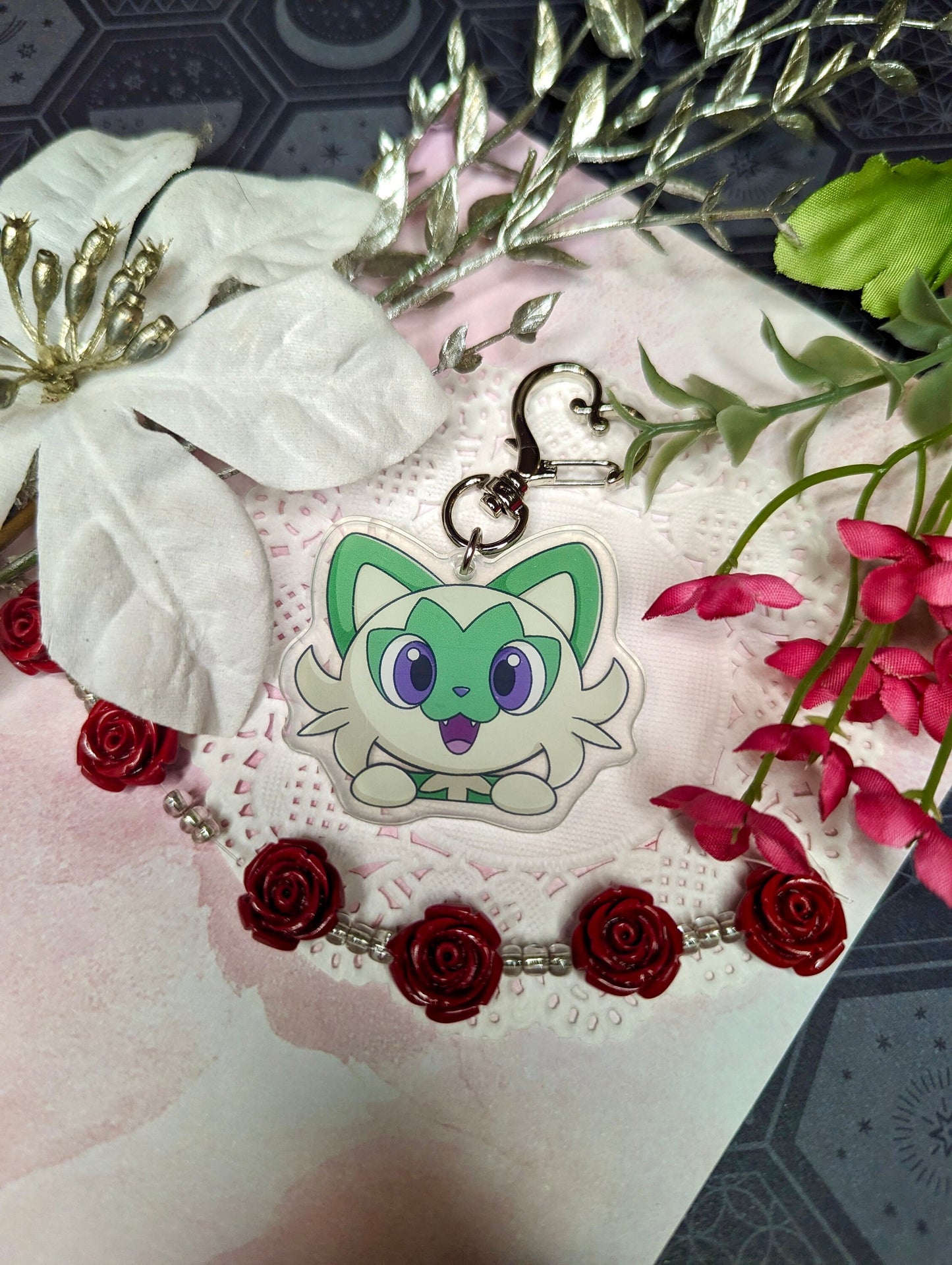 Shiny Peeking Double-sided Grass Cat Keychain | 2” Acrylic Charm