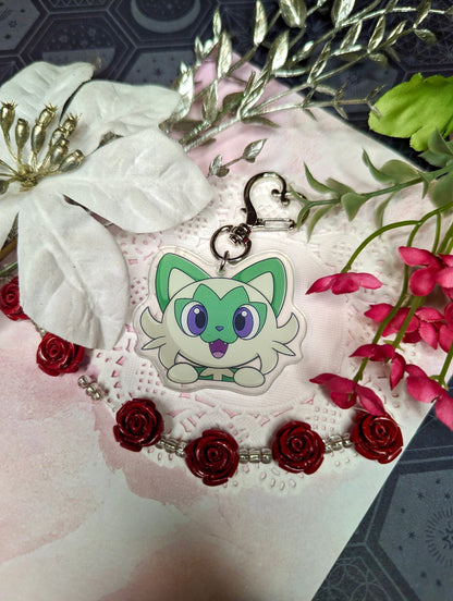Shiny Peeking Double-sided Grass Cat Keychain | 2” Acrylic Charm