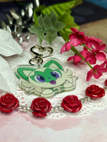 Shiny Peeking Double-sided Grass Cat Keychain | 2” Acrylic Charm