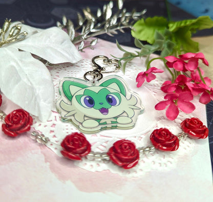 Shiny Peeking Double-sided Grass Cat Keychain | 2” Acrylic Charm