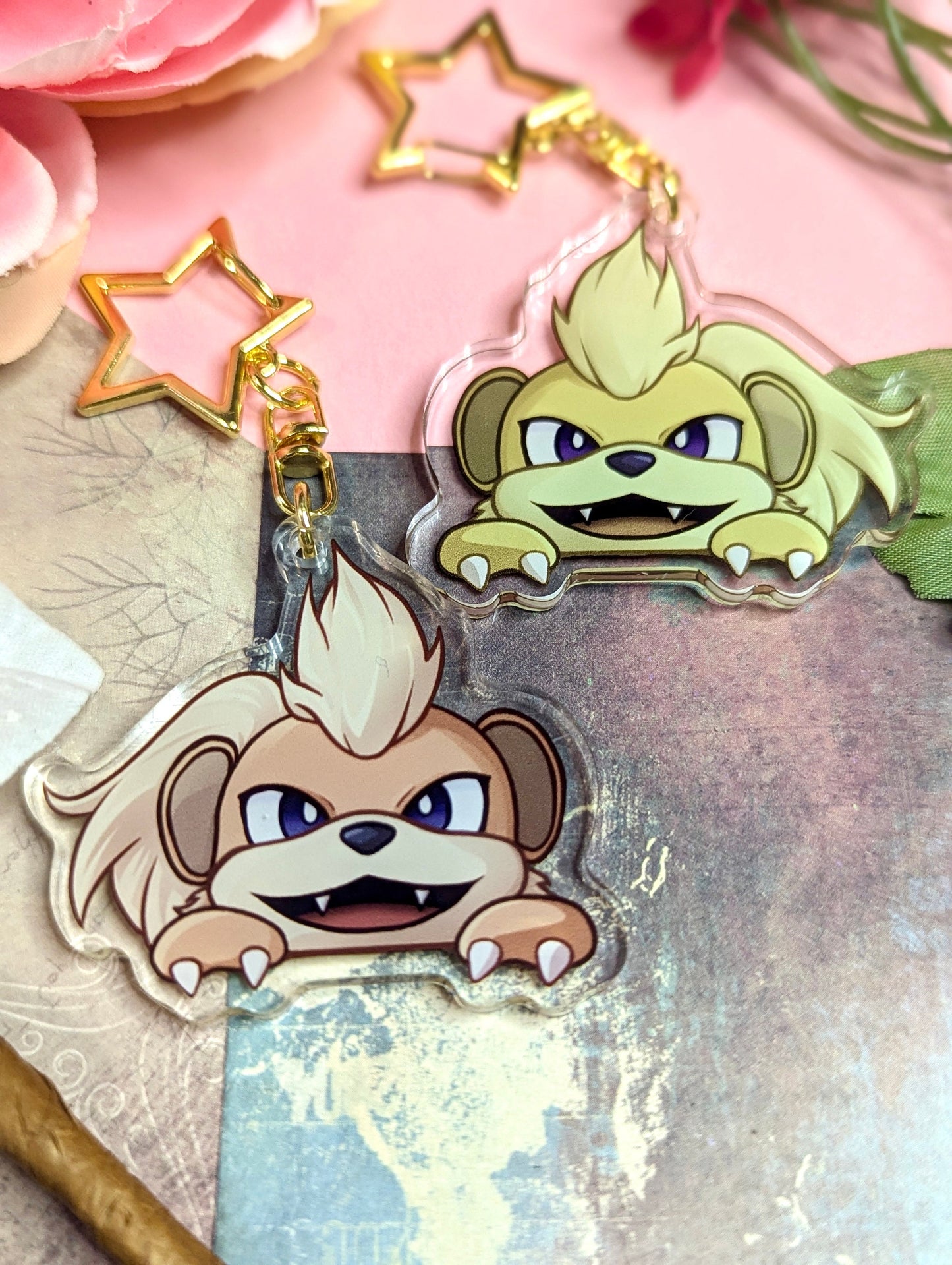 Peeking Shiny Double-sided Fire Dog Fanart Acrylic Keychain | Cute Videogame 2 Inch Charms for Fans