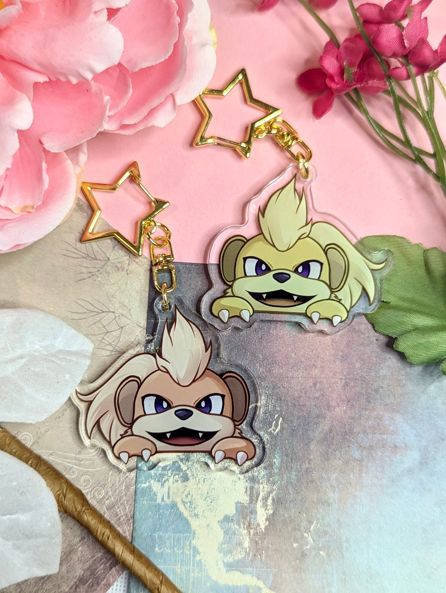 Peeking Shiny Double-sided Fire Dog Fanart Acrylic Keychain | Cute Videogame 2 Inch Charms for Fans