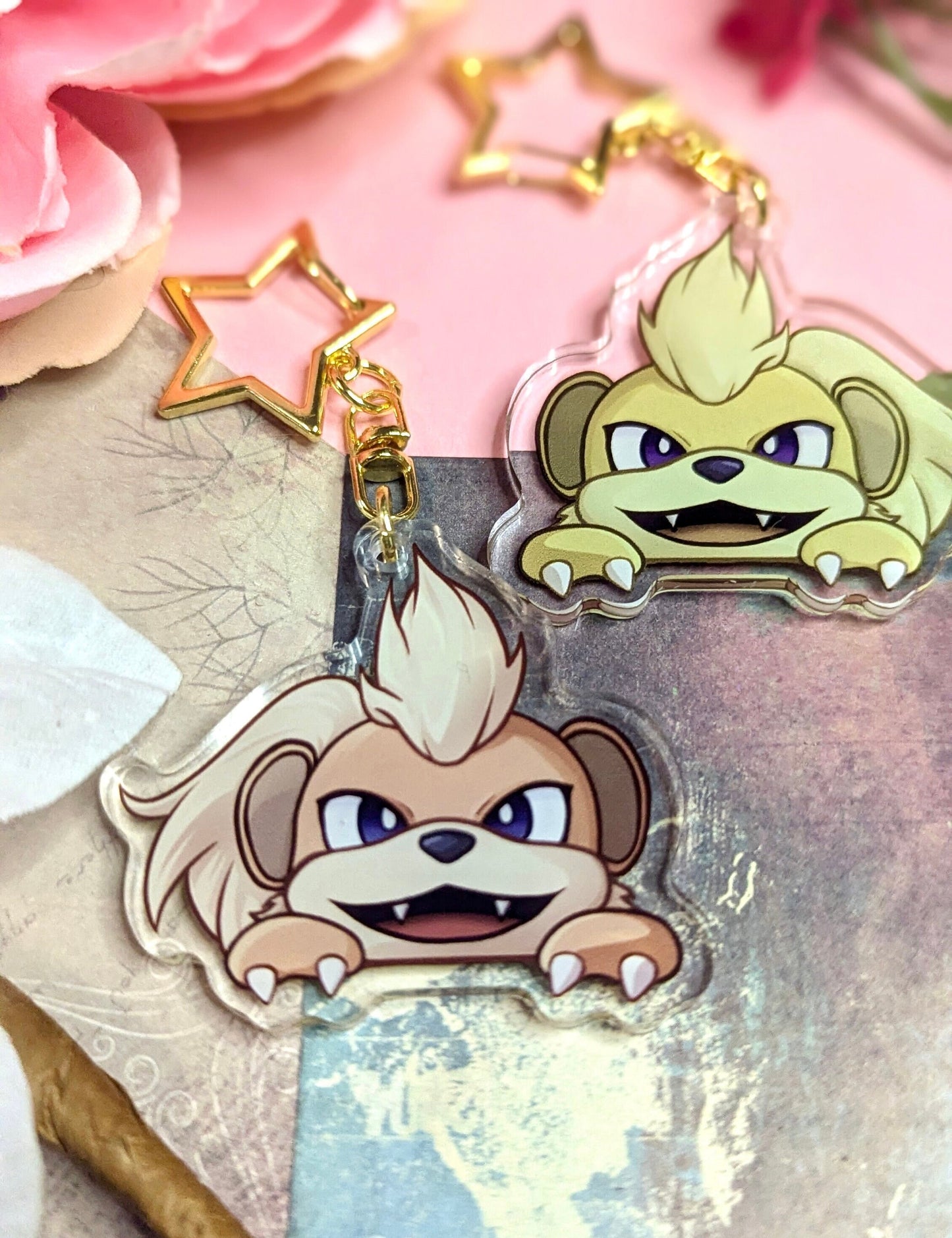 Peeking Shiny Double-sided Fire Dog Fanart Acrylic Keychain | Cute Videogame 2 Inch Charms for Fans
