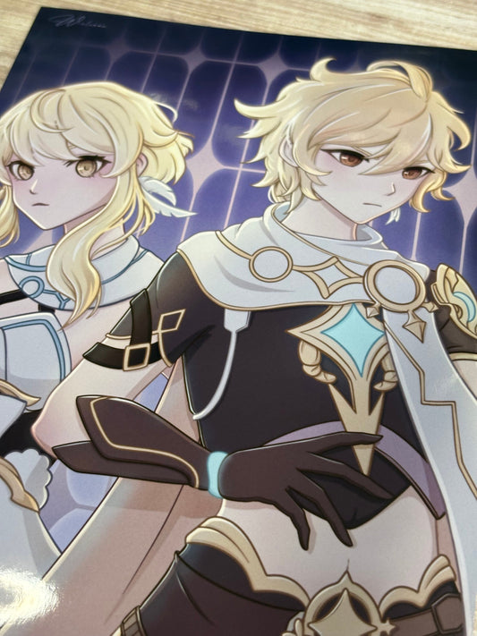 Genshin Impact Traveler Art Print: Aether and Lumine Fanart