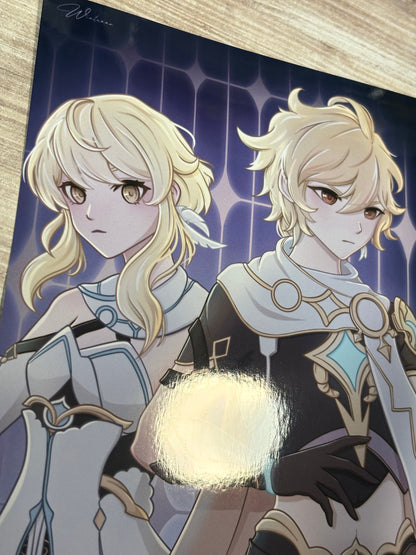 Genshin Impact Traveler Art Print: Aether and Lumine Fanart