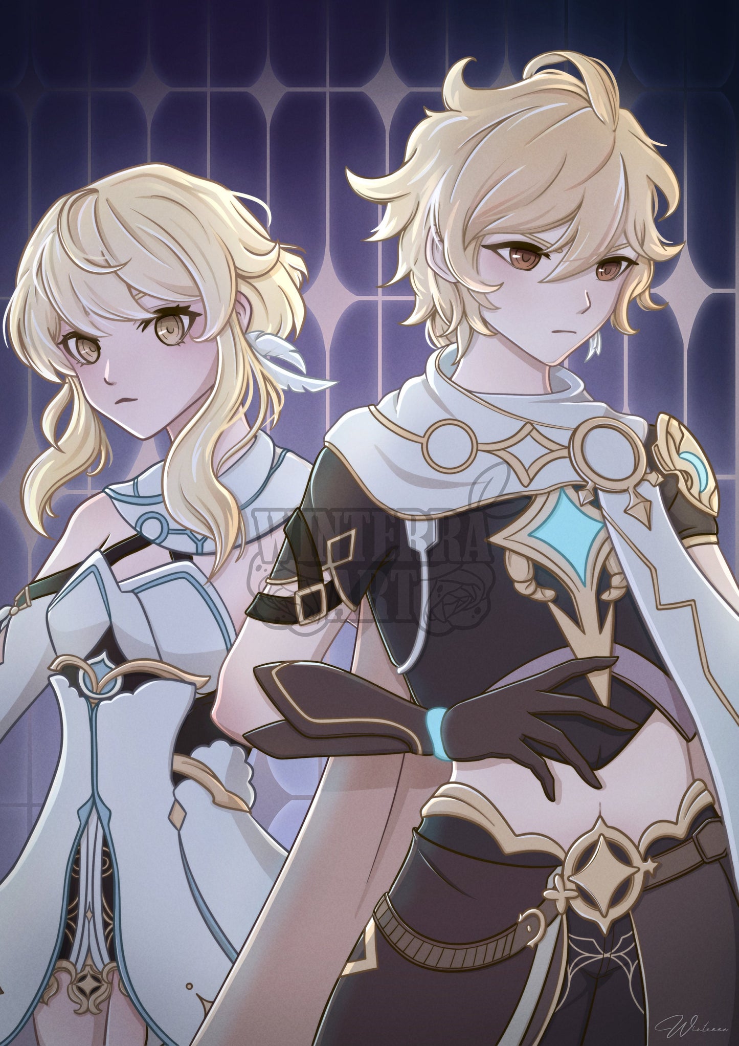 Genshin Impact Traveler Art Print: Aether and Lumine Fanart