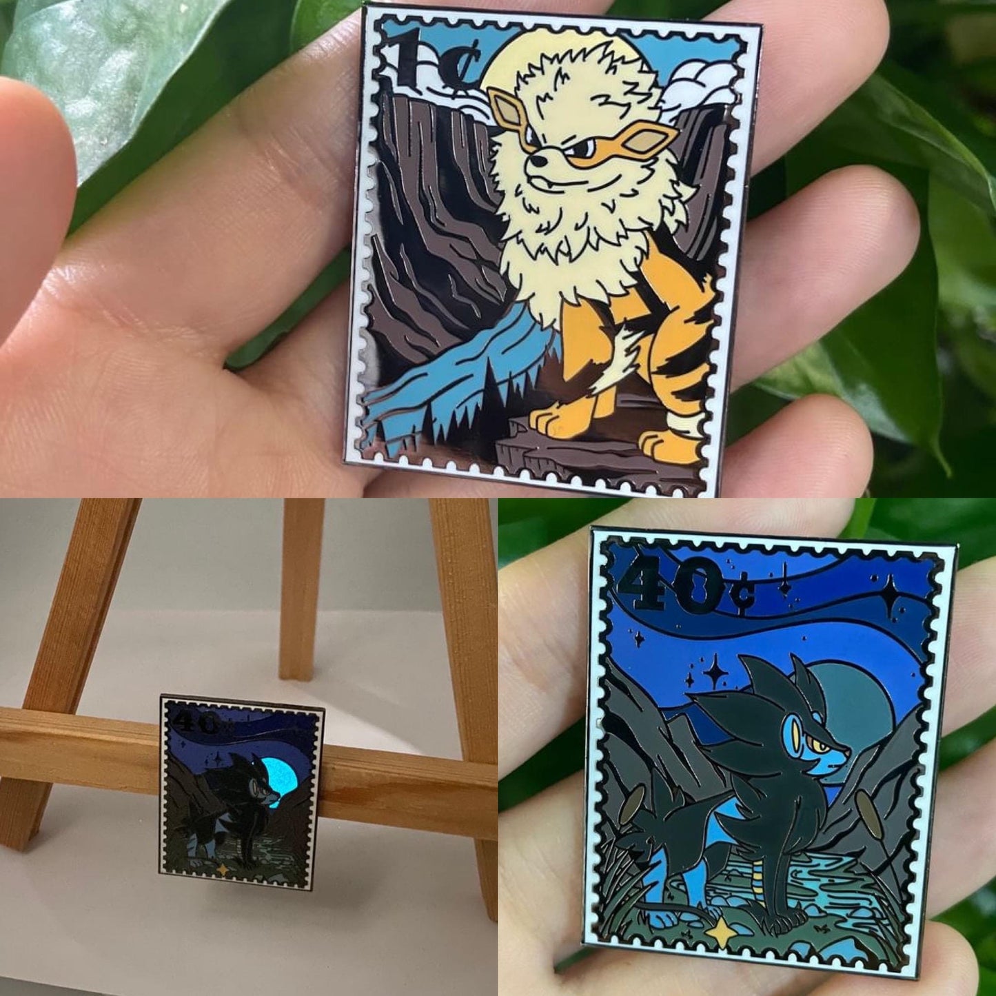 National Park Postage Stamp Hard Enamel Pins - Glow-in-the-dark Dog Mon Fanart