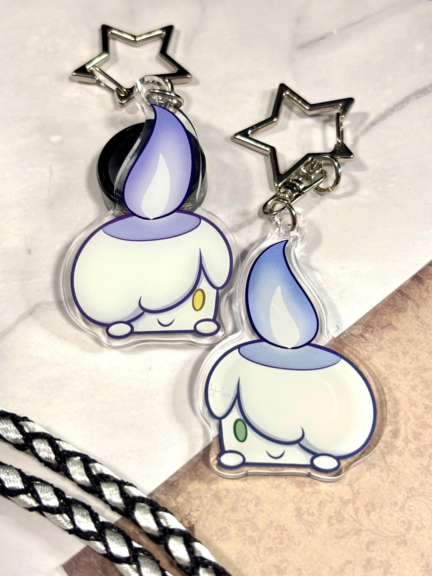 Ghost Candle Fanart Acrylic Keychain: Double-Sided Ghost Charm