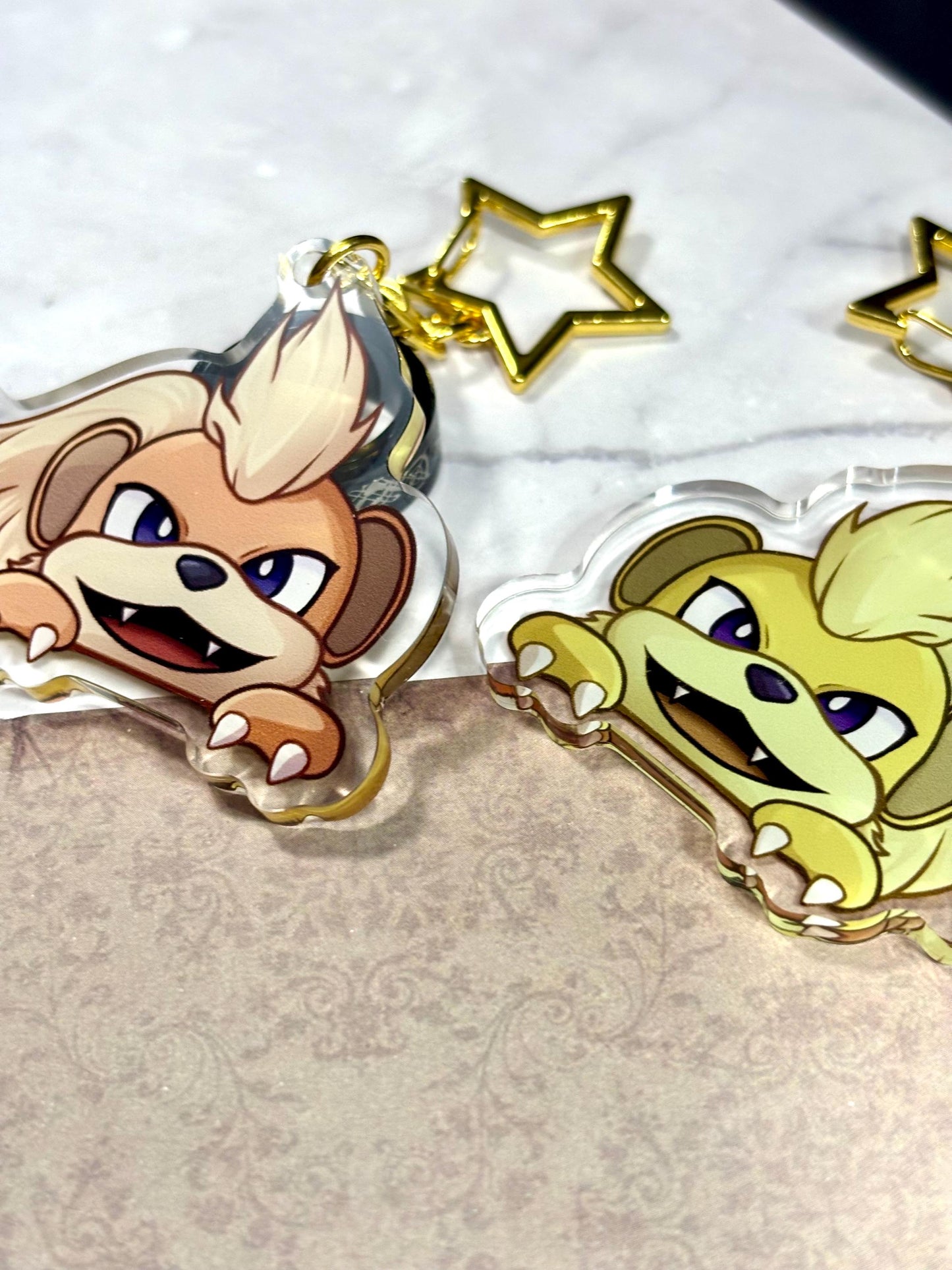Peeking Shiny Double-sided Fire Dog Fanart Acrylic Keychain | Cute Videogame 2 Inch Charms for Fans
