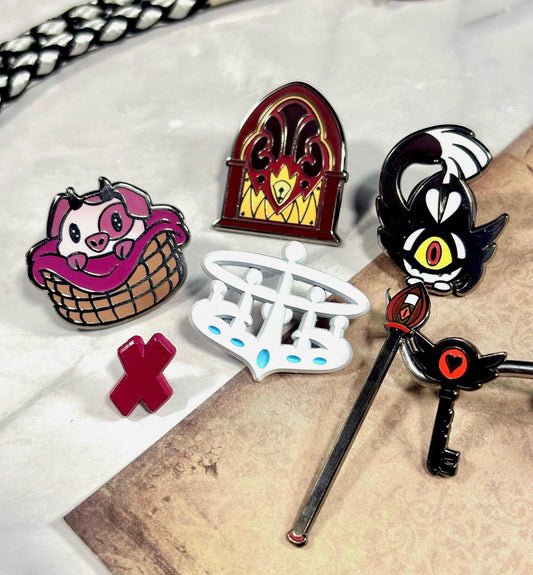 Hazbin Hotel Enamel Pins: Alastor, Sera, Vaggie, Fat Nuggets, Keekee