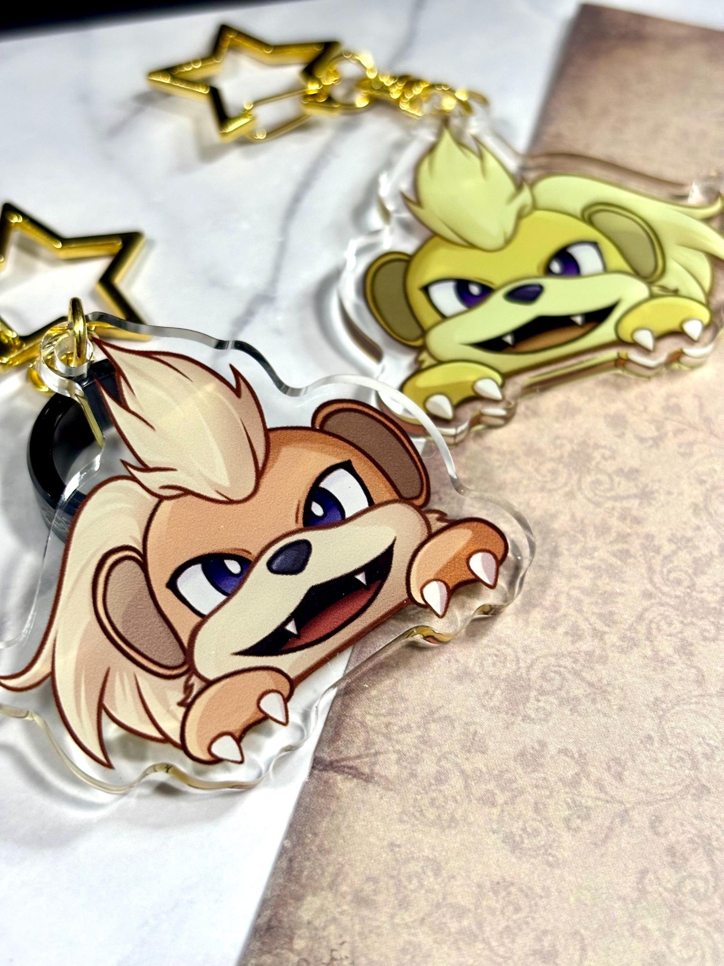 Peeking Shiny Double-sided Fire Dog Fanart Acrylic Keychain | Cute Videogame 2 Inch Charms for Fans