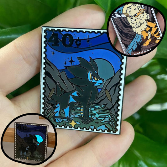 National Park Postage Stamp Hard Enamel Pins - Glow-in-the-dark Dog Mon Fanart