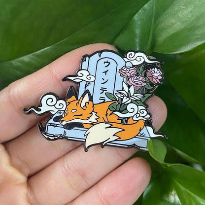 Glow In The Dark Tombstone Fox Hard Enamel Pin | 2” Black Nickel | Original Art