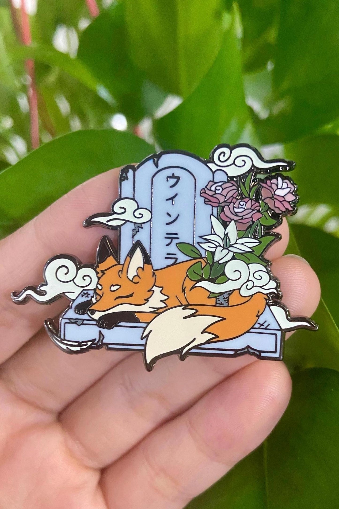 Glow In The Dark Tombstone Fox Hard Enamel Pin | 2” Black Nickel | Original Art