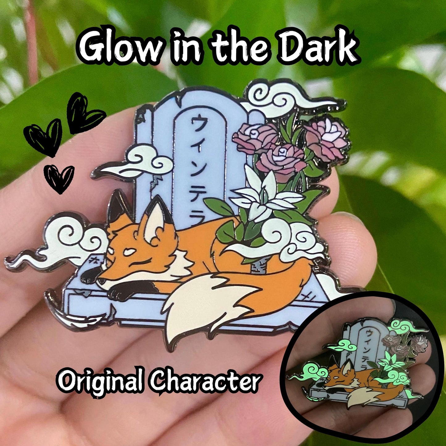 Glow In The Dark Ghost Raven Hard Enamel Pin | 2” Black & Silver Plating | Original Art