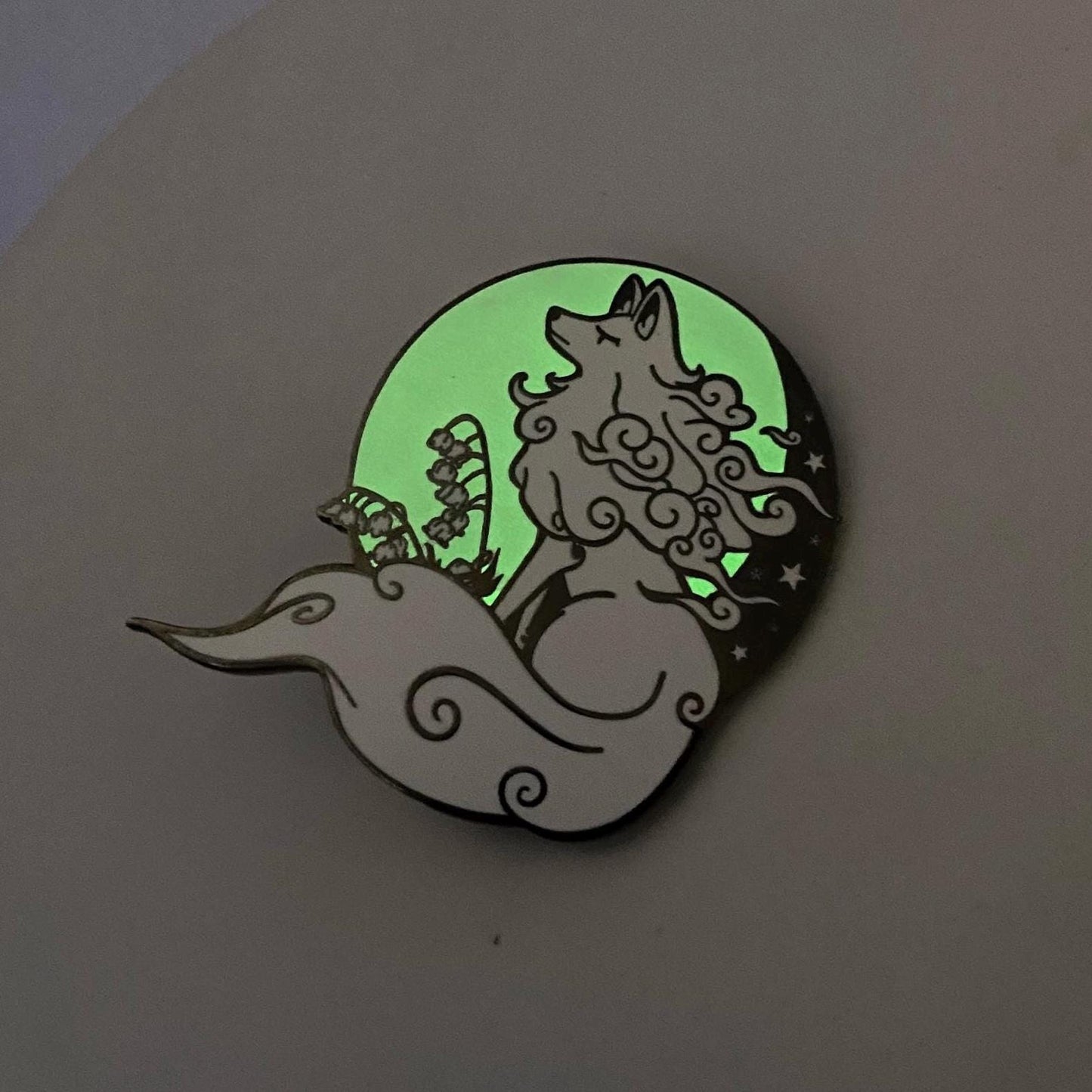 Glow In The Dark Ghost Wolf Hard Enamel Pin | 2” Black Nickel | Original Art